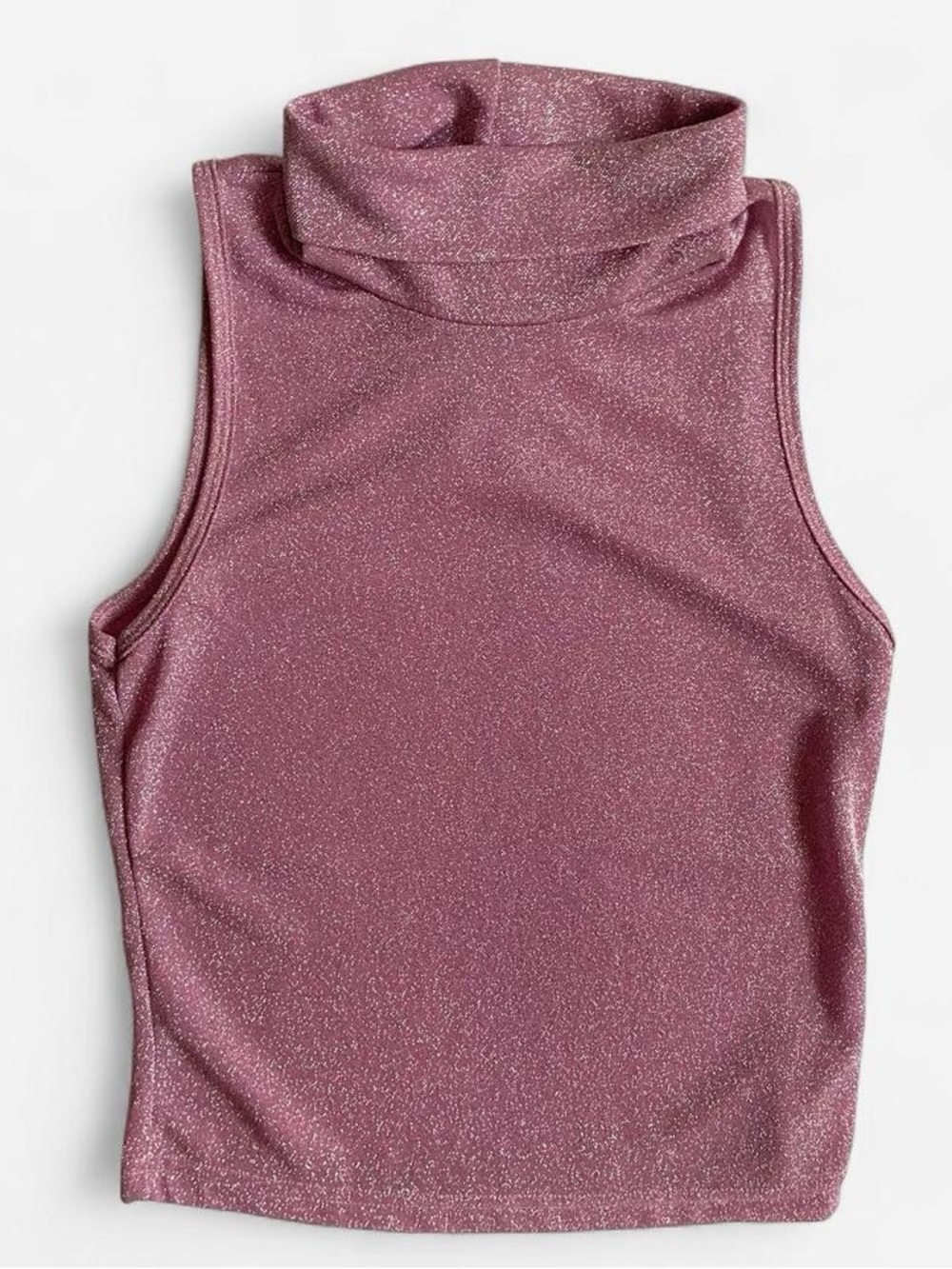 Vintage 90s sparkly cropped pink sleeveless turtleneck top